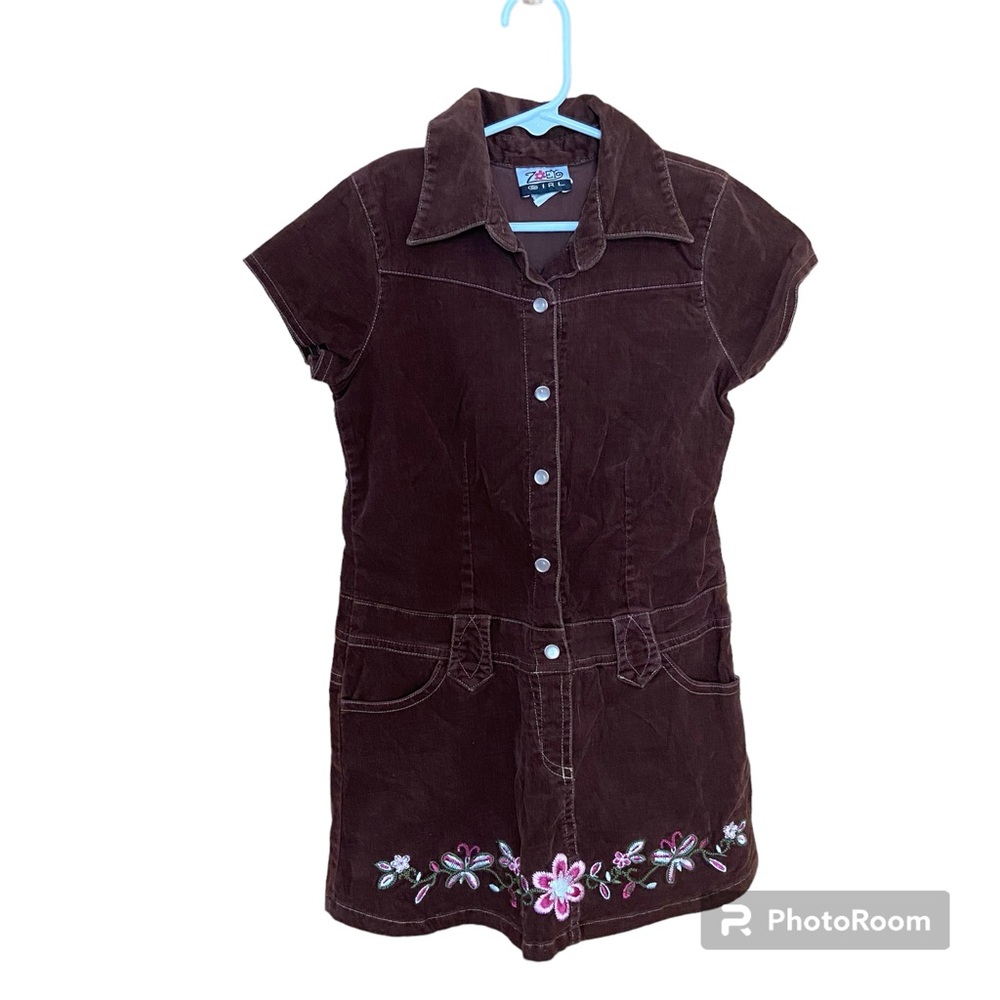 Zoey Girl Cotton Corduroy Dress w/Pearl buttons & Embroidery detail - Size 6 EUC